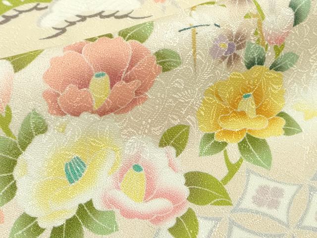 平和屋本店●極上 訪問着 駒刺繍 松竹梅 花丸文 鳥の子色地 暈し染め 反端付き 逸品 未使用 DZAB6825kh6