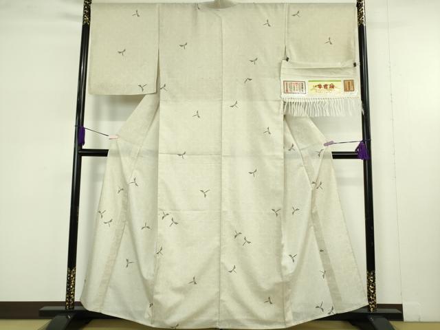 平和屋本店*極上 夏物 石川県指定無形文化財 夏牛首紬 白山工房 手織り 蜻蛉 トンボ 砂色地 証紙付き 逸品 DZAA8494kh6