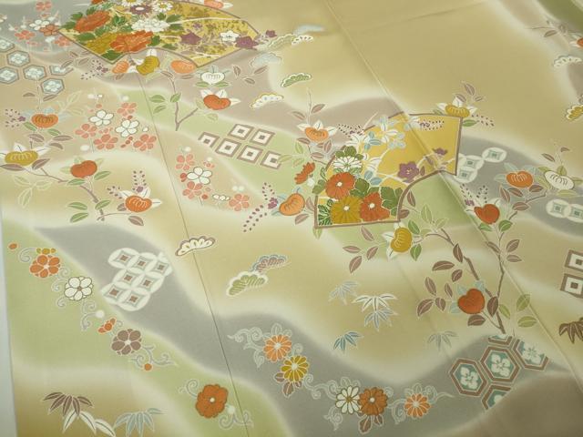 平和屋本店●極上 創業460年・千總 訪問着 駒刺繍 地紙吉祥花文 濃い蒸栗色地 暈し染め 金彩 大丸扱い 逸品 DZAB6344kh6