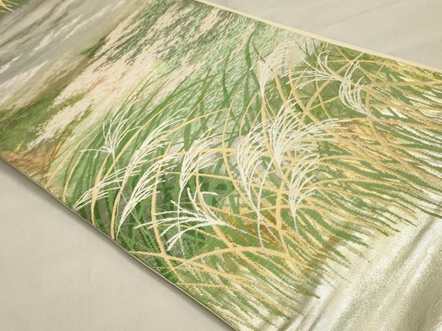 平和屋着物◎六通柄袋帯 芝草文 金銀糸 引箔 正絹 逸品 DABK8016ar