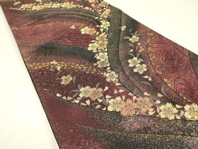 平和屋着物▼両面 六通柄袋帯 舞桜文 金糸 正絹 逸品 DABK4124az