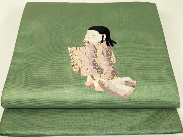 平和屋着物▼総刺繍 太鼓柄袋帯 童子遊び 金糸 引箔 正絹 逸品 DABK4142az
