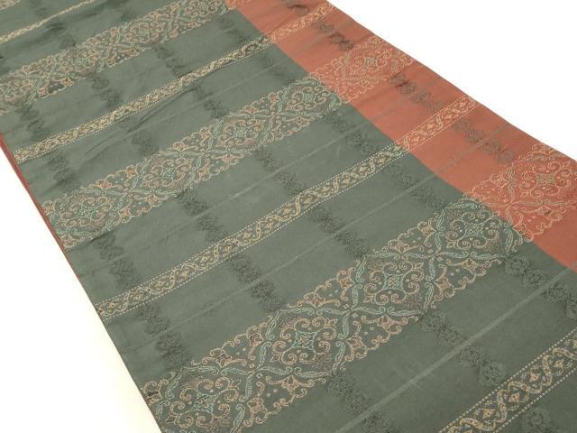 平和屋着物◎全通柄袋帯 横段花文 金糸 正絹 逸品 DABK1499cd