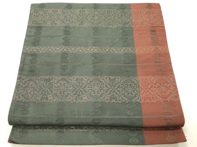 平和屋着物◎全通柄袋帯 横段花文 金糸 正絹 逸品 DABK1499cd