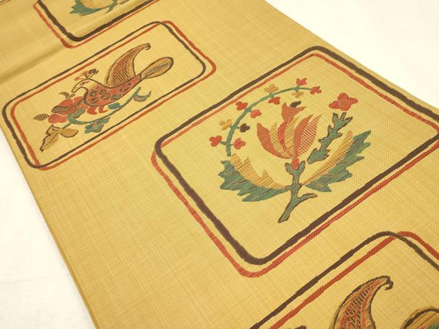 平和屋着物◎六通柄袋帯 花鳥文 正絹 逸品 DABK9526cd
