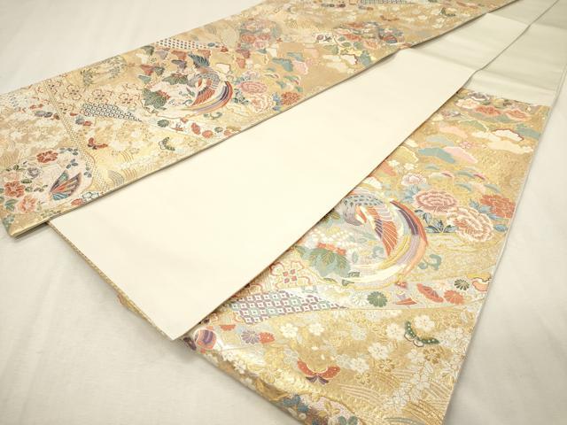 平和屋着物◎六通柄袋帯 唐織 雪輪花鳥文 金銀糸 正絹 逸品 DABK9525cd