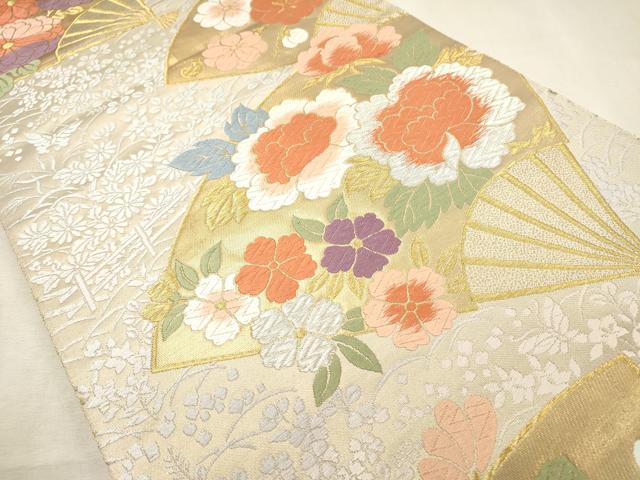 平和屋着物◎六通柄袋帯 唐織 扇面花文 金銀糸 正絹 逸品 DABK1504cd