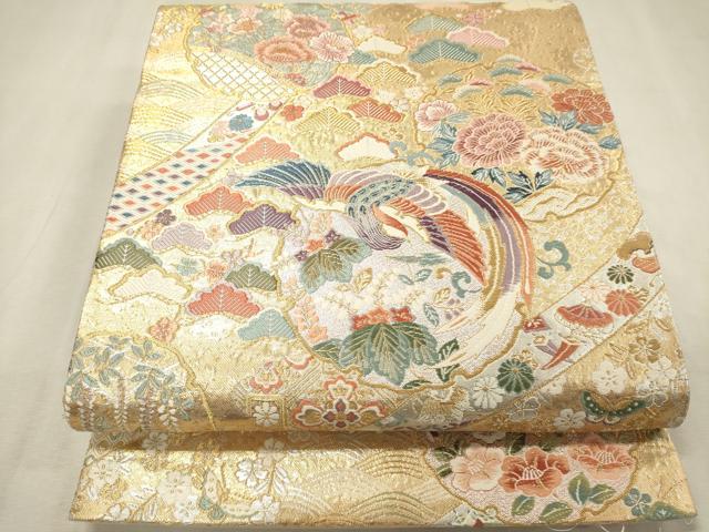 平和屋着物◎六通柄袋帯 唐織 雪輪花鳥文 金銀糸 正絹 逸品 DABK9525cd