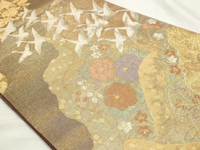平和屋着物◎光悦佐賀錦 六通柄袋帯 飛鳥花文 金糸 正絹 逸品 DABK8546cm
