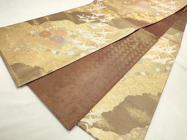 平和屋着物◎光悦佐賀錦 六通柄袋帯 飛鳥花文 金糸 正絹 逸品 DABK8546cm