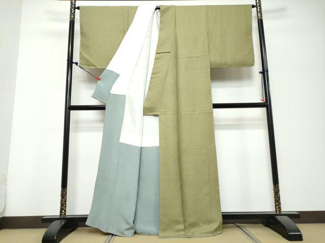 平和屋着物●上質な色無地 紋意匠 抹茶色 正絹 逸品 DABK0687ud
