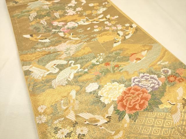 平和屋着物▼西陣 やまひで謹製 六通柄袋帯 唐織 群鶴花文 峰鶴彫金 証紙付き 正絹 逸品 未使用 DABJ7599fe