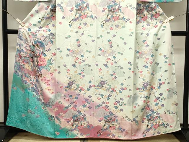 平和屋着物●訪問着 御所車地紙花文 暈し染め 金彩 正絹 逸品 CABM5096gh