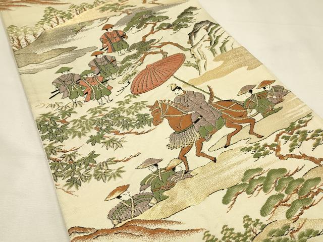平和屋着物◎六通柄袋帯 人物枝松文 金糸 正絹 逸品 DABJ5872qp