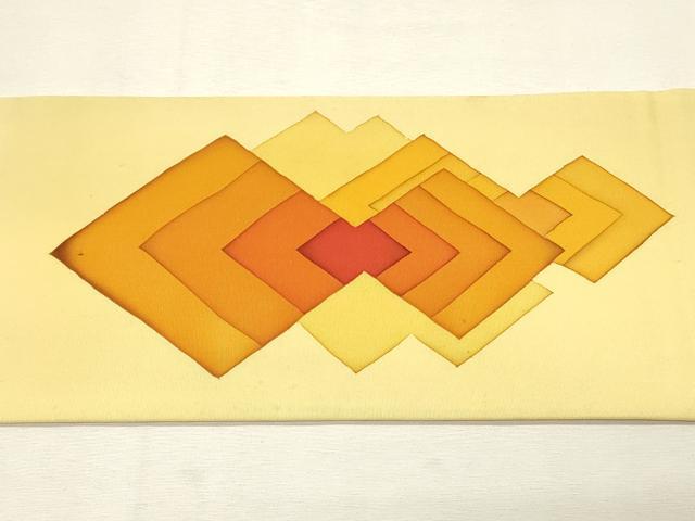 平和屋着物◎塩瀬 九寸名古屋帯 刺繍 ろうけつ染め 幾何学文 正絹 逸品 DABJ5894qp