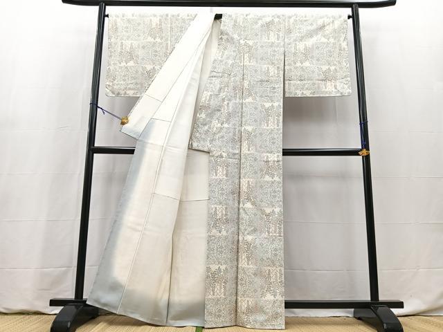 平和屋着物●本場大島紬 白大島 9マルキ 草花文 正絹 逸品 BAAY9197yc