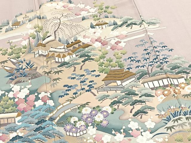 平和屋着物●豪華色留袖 友禅 作家物 松竹梅風景文 正絹 逸品 BAAY9203yc