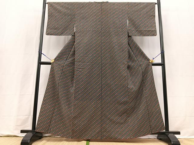 平和屋着物■上質な小紋 紬地 幾何学文様 正絹 逸品 BAAY9277yc