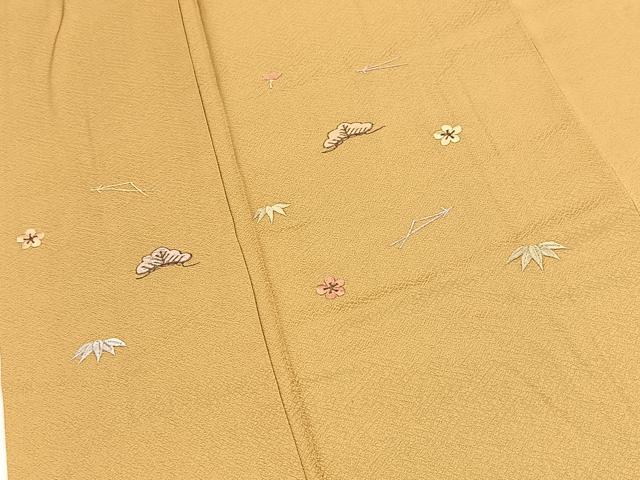 平和屋着物●豪華色留袖 総刺繍 松竹梅文 芥子色 正絹 逸品 BAAY9268yc