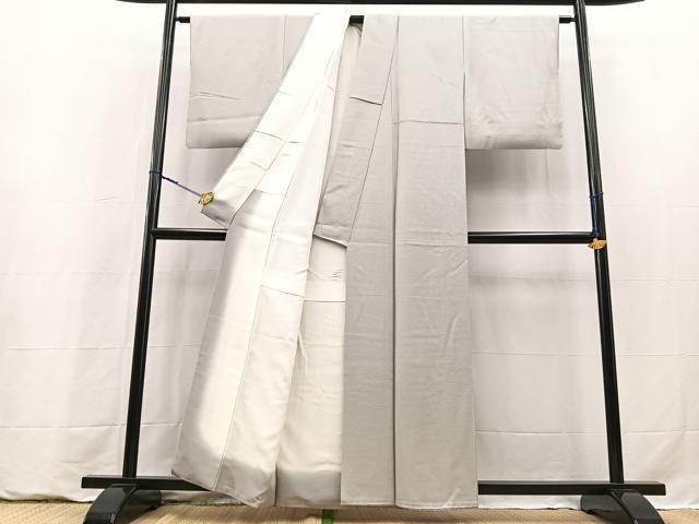 平和屋着物■上質な色無地 横段地紋 薄雲鼠色 正絹 逸品 BAAY9318yc
