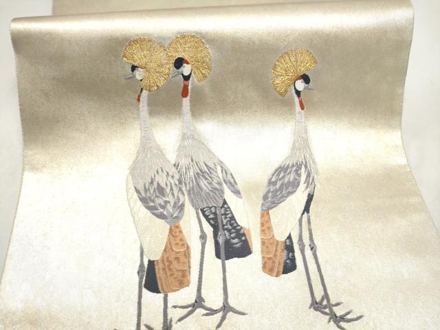 平和屋着物●西陣 長嶋成織物 ながしま帯 上村松篁 太鼓柄袋帯 冠鶴 瀞銀錦 正絹 逸品 CABN2419hy