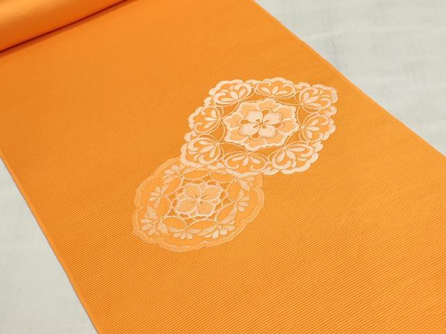 平和屋着物▼名古屋帯 帯反物 寿光織 花菱文 銀糸 逸品 未使用 DABJ9677we