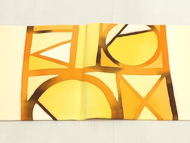 平和屋着物◎塩瀬 九寸名古屋帯 ろうけつ染め 幾何学模様 正絹 逸品 DABK8566cm