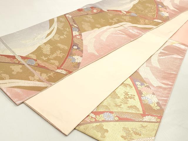 平和屋着物◎六通柄袋帯 唐織 吉祥花熨斗文 金銀糸 正絹 逸品 DABK8565cm