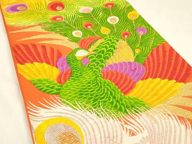 平和屋着物◎西陣 谷常織物謹製 六通柄袋帯 唐織 孔雀 金銀糸 証紙付き 正絹 逸品 DABJ5959qp