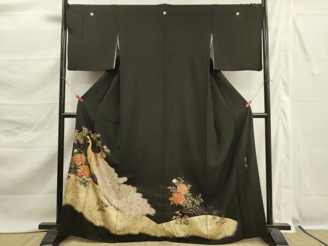 平和屋着物■豪華黒留袖 作家物 孔雀花文 金彩 正絹 逸品 DABK6765ya