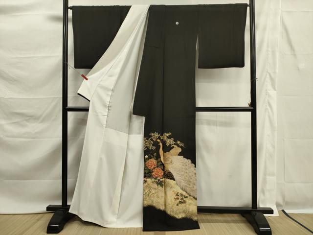 平和屋着物■豪華黒留袖 作家物 孔雀花文 金彩 正絹 逸品 DABK6765ya