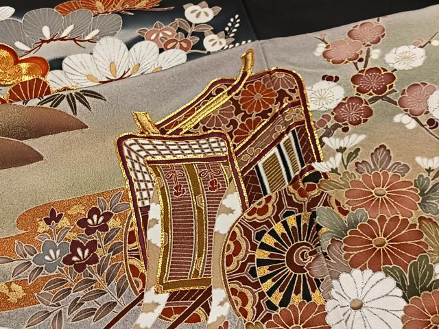 平和屋着物■豪華黒留袖 作家物 駒刺繍 御所車花松文 暈し染め 金銀彩 正絹 逸品 CABM6646ua
