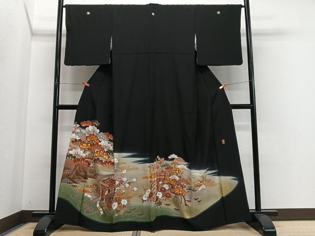 平和屋着物■豪華黒留袖 作家物 駒刺繍 御所車花松文 暈し染め 金銀彩 正絹 逸品 CABM6646ua