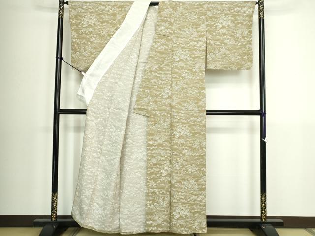 平和屋着物▽上質な小紋 単衣 流水草花文 正絹 逸品 DABK9668cd