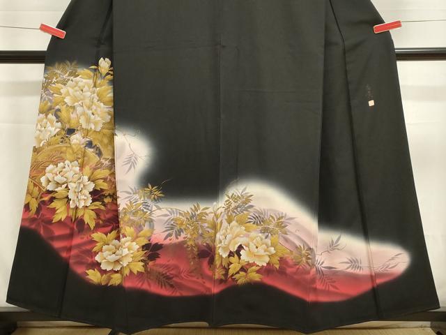 平和屋着物■豪華黒留袖 作家物 草花文 暈し染め 金彩 正絹 逸品 DABK5673sf