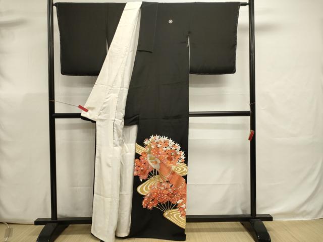 平和屋着物■豪華黒留袖 刺繍 孔雀花文 金彩 正絹 逸品 DABK5671sf
