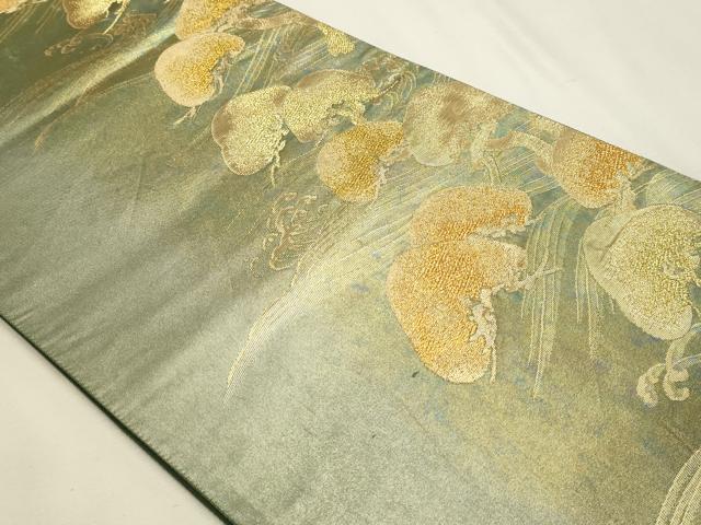 平和屋着物◎伝統工芸士 紋屋五左衛門 六通柄袋帯 琳派波に松図 金糸 引箔 正絹 逸品 DABK5748sf
