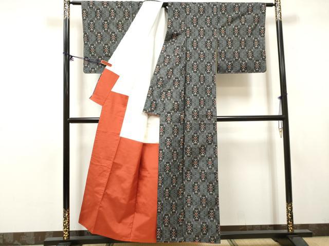 平和屋着物■本場村山大島紬 7マルキ 格子幾何学文様 正絹 逸品 DABK6268qa