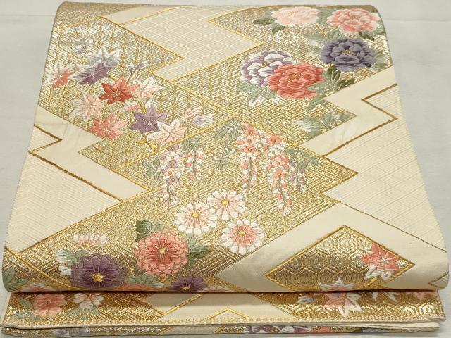 平和屋着物◎六通柄袋帯 唐織 松皮菱花文 金銀糸 正絹 逸品 DABK8606cm