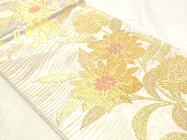 平和屋着物◎六通柄袋帯 草花文 金糸 正絹 逸品 DABK8598cm