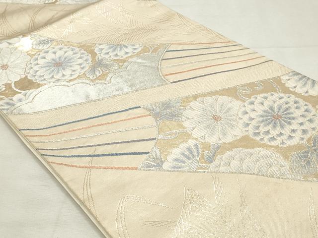 平和屋着物◎六通柄袋帯 扇面菊唐草文 金銀糸 正絹 逸品 DABK8601cm