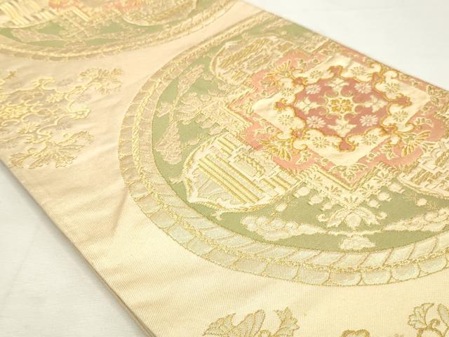 平和屋着物◎六通柄袋帯 洋花文 金糸 正絹 逸品 DABK8609cm