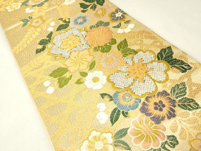 平和屋着物▼六通柄袋帯 辻が花 金糸 正絹 逸品 DABK4461az