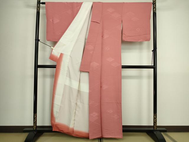 平和屋着物■上質な色無地 菱尽くし文 桃色 正絹 逸品 DABK6861ya