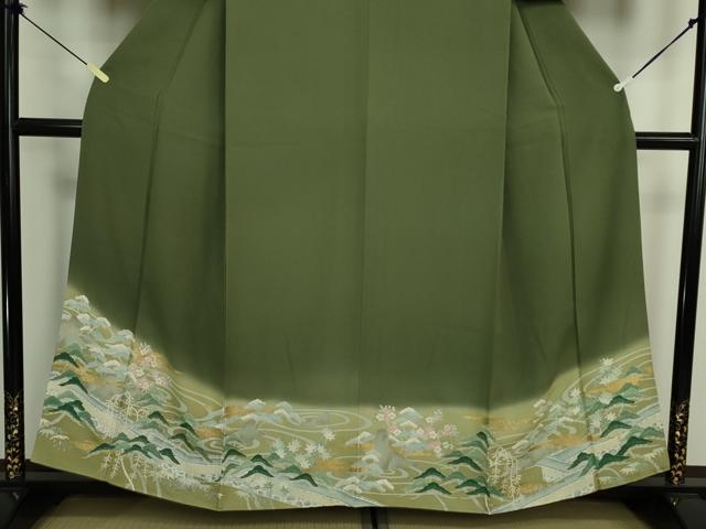 平和屋着物■訪問着 流水風景花松文 暈し染め 金彩 正絹 逸品 DABK6856ya