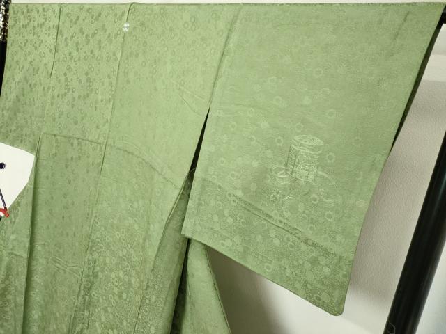 平和屋着物▽中国三大刺繍 スワトウ刺繍 汕頭刺繍 相良刺繍 総刺繍 無地絵羽訪問着 単衣 貝桶地紋 柳茶色 正絹 逸品 DABK9689cd