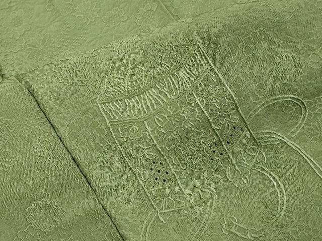 平和屋着物▽中国三大刺繍 スワトウ刺繍 汕頭刺繍 相良刺繍 総刺繍 無地絵羽訪問着 単衣 貝桶地紋 柳茶色 正絹 逸品 DABK9689cd