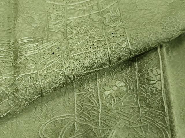 平和屋着物▽中国三大刺繍 スワトウ刺繍 汕頭刺繍 相良刺繍 総刺繍 無地絵羽訪問着 単衣 貝桶地紋 柳茶色 正絹 逸品 DABK9689cd