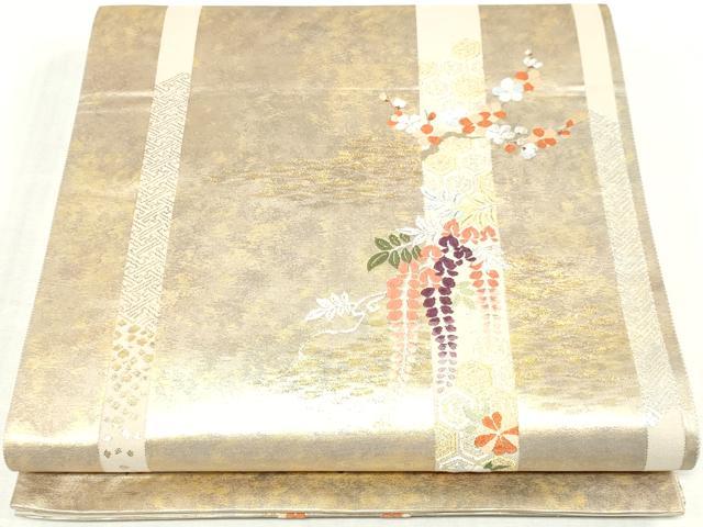 平和屋着物◎六通柄袋帯 唐織 吉祥花文 金銀糸 引箔 正絹 逸品 DABK8616cm