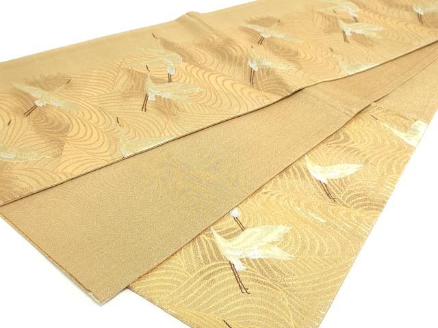 平和屋着物◎六通柄袋帯 流水飛鶴文 金銀糸 正絹 逸品 DABK8615cm